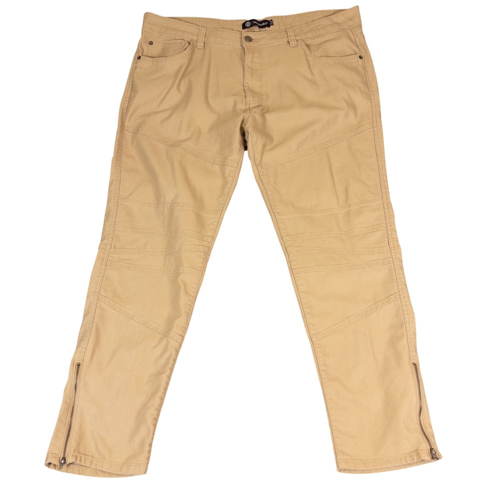 Akademiks Mens Khaki Moto Paneled Pants Tan Zipper Ankle 40x32 Streetwear Jeans